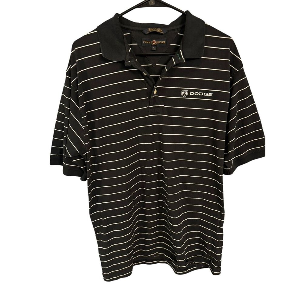 Dodge Embrodiered Tommy Hilfiger Golf Stripped Polo Shirt Top Mens Size Large